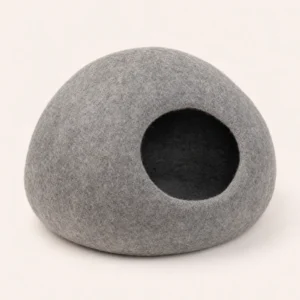 AccessPet Cloudrest hand-felted wool cat cave bed in heather grey with a rounded oval entrance